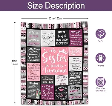 Ruvinzo Sister Gifts from Sis, Sisters Birthday Gift Idea, Best Sister Ever Gift for Women, Birthday Gifts for Sisters, Sis Soft Throw Blanket 60 x 50