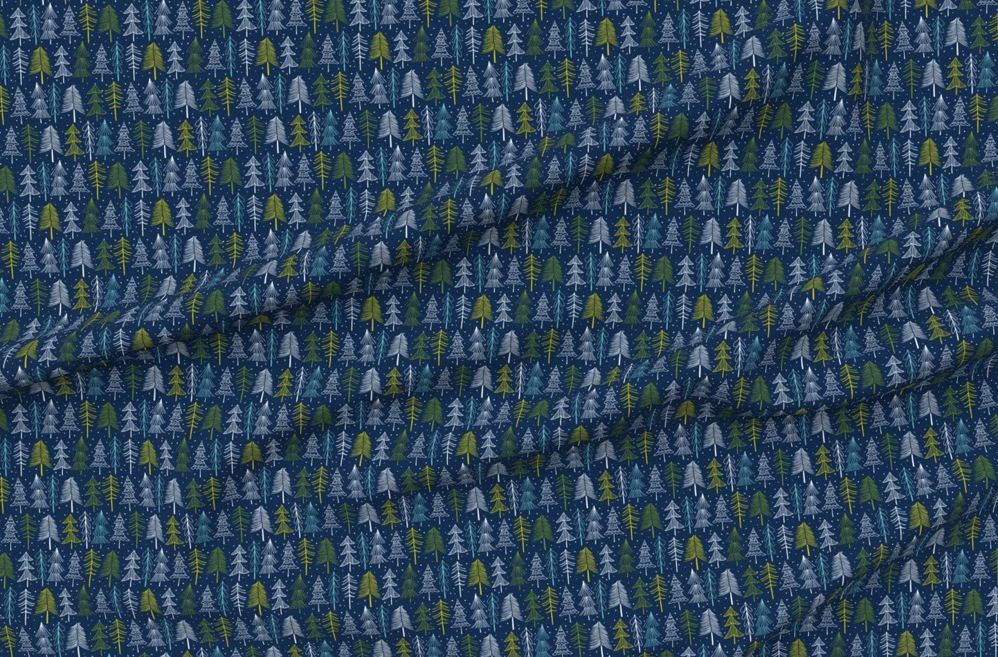 Spoonflower Fabric - Christmas Tree Navy Blue Regular Scale Holiday Winter Forest Snow Printed on Organic Cotton Sateen Fabric by The Yard - Sewing Quilting Apparel Home Decor