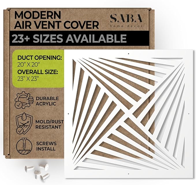 SABA Home Decor White Air Vent Cover - Acrylic Plexiglass 20 x 20 Duct Opening (23 x 23 Overall) Return Grille Decorative Covers for Walls & Ceilings NOT for Floor USE, Aria