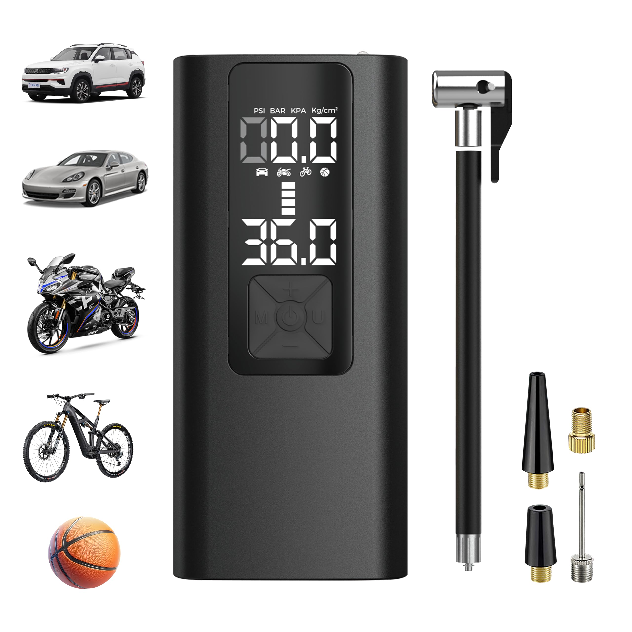 Tire Inflator Portable Air Compressor Auto Air Pump for Car Tire Car Accessories with Digital Pressure Gauge 4X Faster Inflation Rechargeable Air Pump for Car Motorcycle Bike Ball Power Bank LED Light