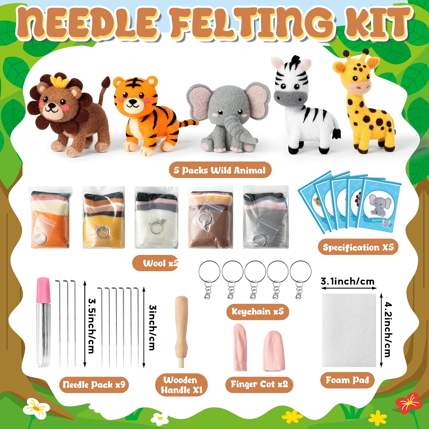 WATINC Needle Felting Kit - 5 Set Unique Different Cute Doll Wool Felt Needle Tools Foam Pad Instruction, DIY Home Decoration Craft Party Supplies for Art Work Starter Beginners (Wild Animal) image 2