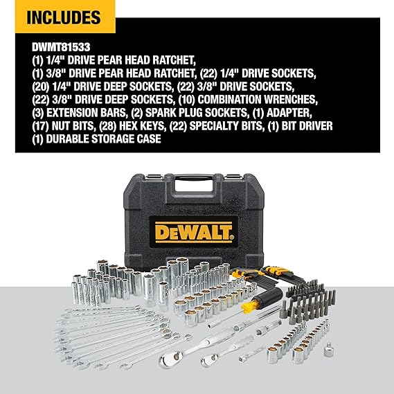 مجموعة أدوات ميكانيكا Dewalt ، 1 / 4 و 3 / 8 محرك بوصة ، Sae ، 172 قطعة (dwmt81533)