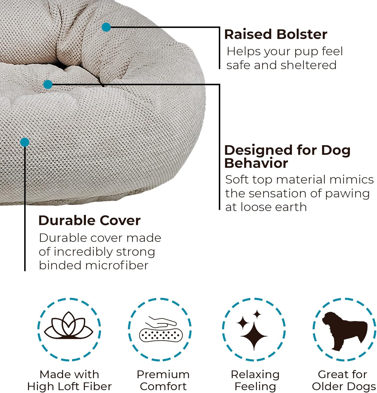 Bowsers Aspen Chenille Donut Bed for Dogs Calming Dog Bed with Removable Tufted Cushion and Overstuffed Bolster Ring Dog Bed with High Memory Polyester Fiber and Upholstery Grade Fabric Medium