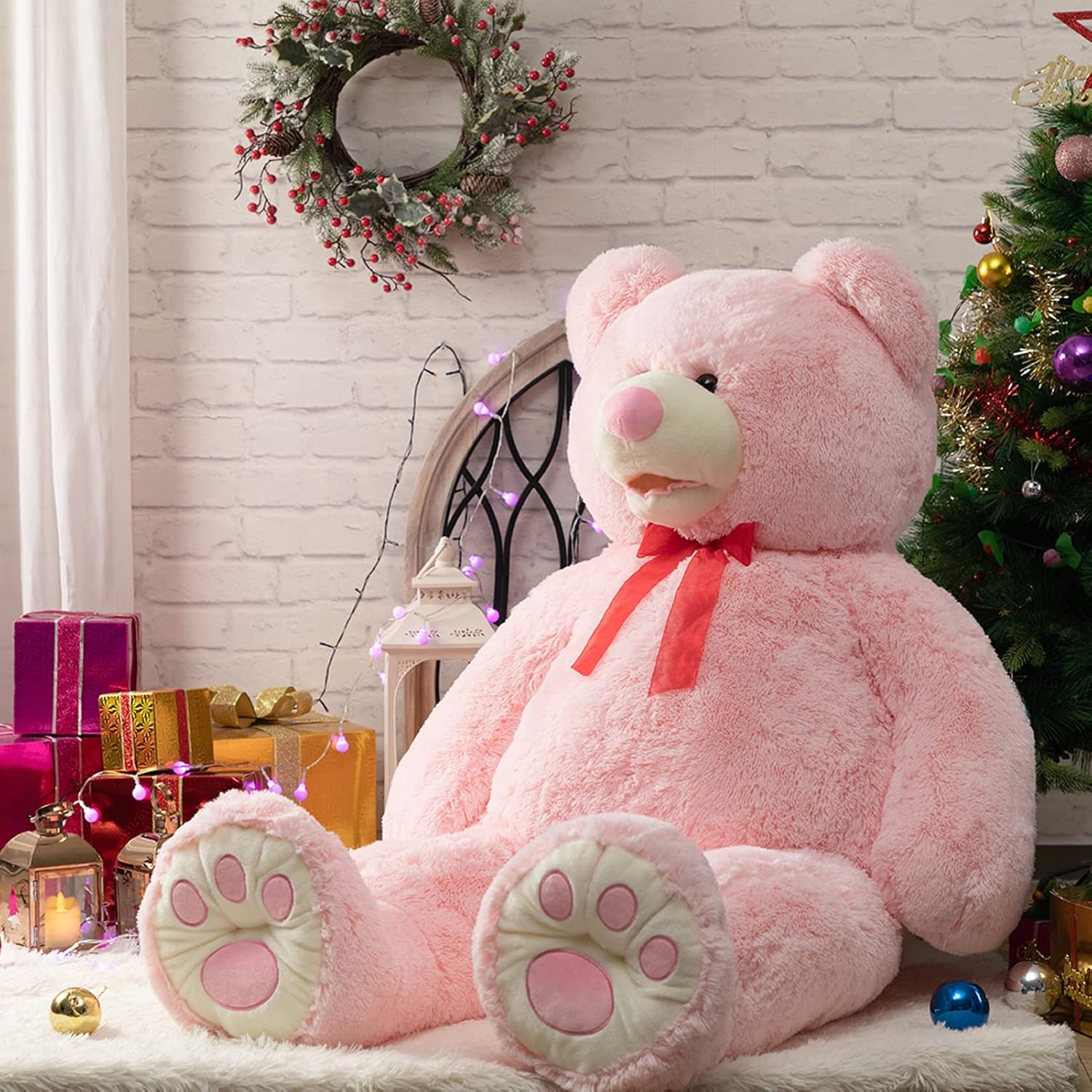 HollyHOME 5ft Giant Teddy Bear Stuffed Animal Huge Teddy Bear Plush with Big Footprints Valentines Gift 5 Feet Pink - Image 5