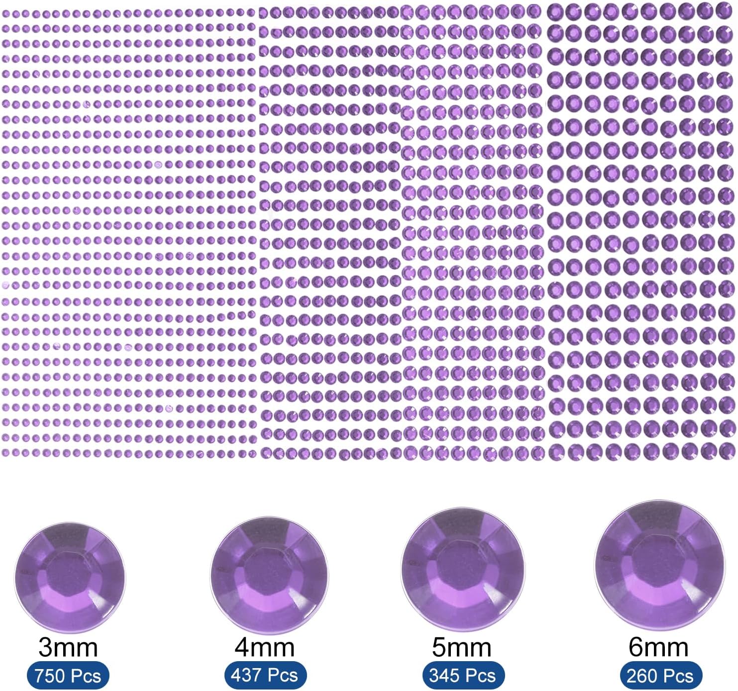 MECCANIXITY 5376Pcs 12 Sheets Rhinestone Stickers 3/4/5/6 mm Self Adhesive Rhinestones Gems Glitter Stickers for DIY Decoration Craft, Light Purple