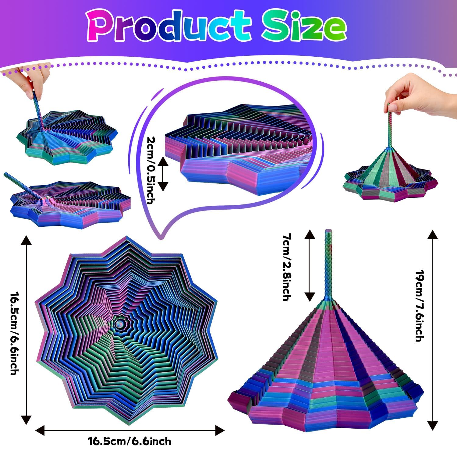 Vibbang Expanded Sensory Fidget Star, 3D Printed Fidget Toys with Handle, 17cm Fractal Sensory 3D Fidget Toys Adults Kids - Image 2