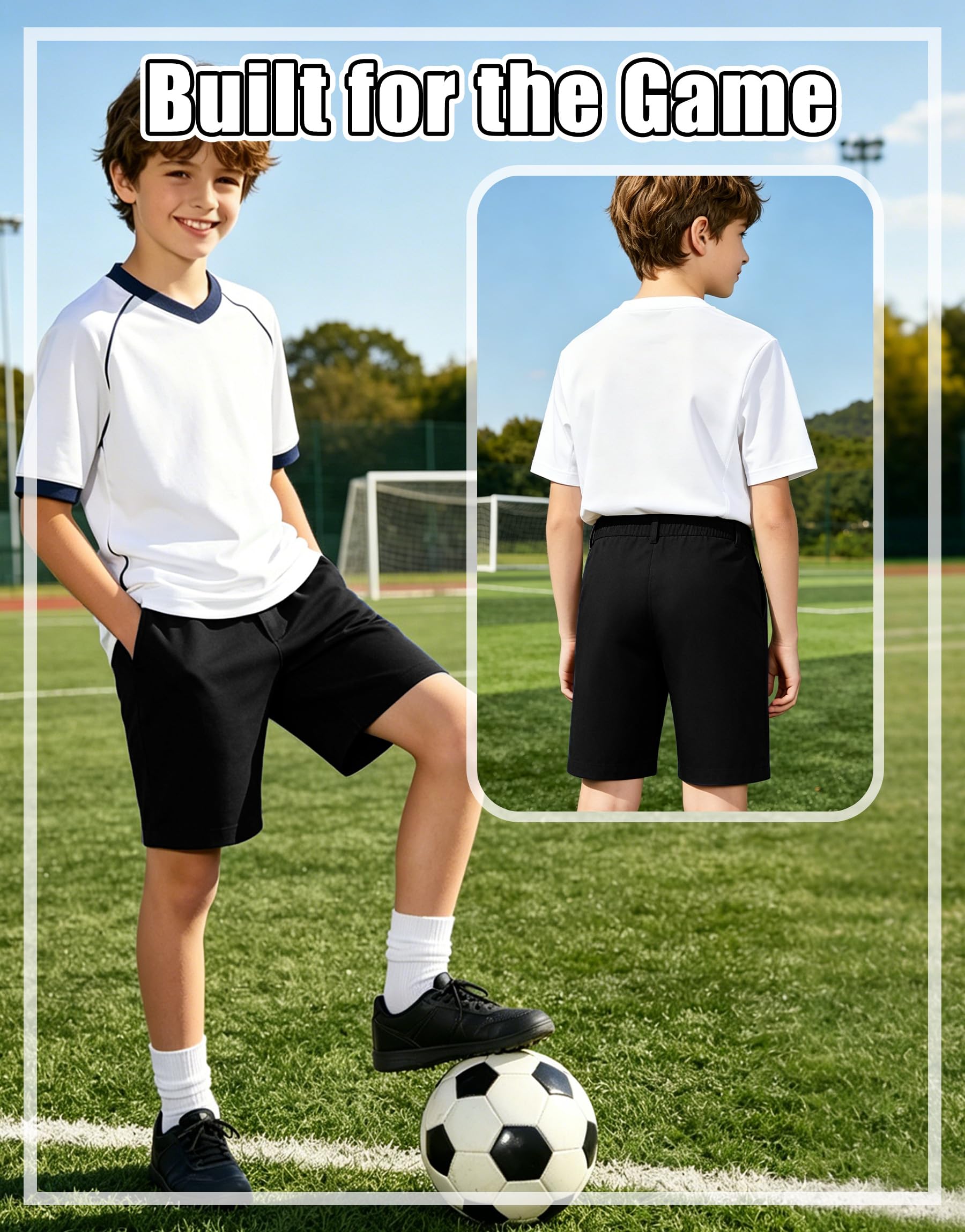 Pantalones Cortos Escolares Niños, Sin Plancha Shorts Uniforme con Cremallera Botón, Transpirable Cinturilla Elástica Pantalón Cortos Formales Deportes para Infantil Edad 7-13