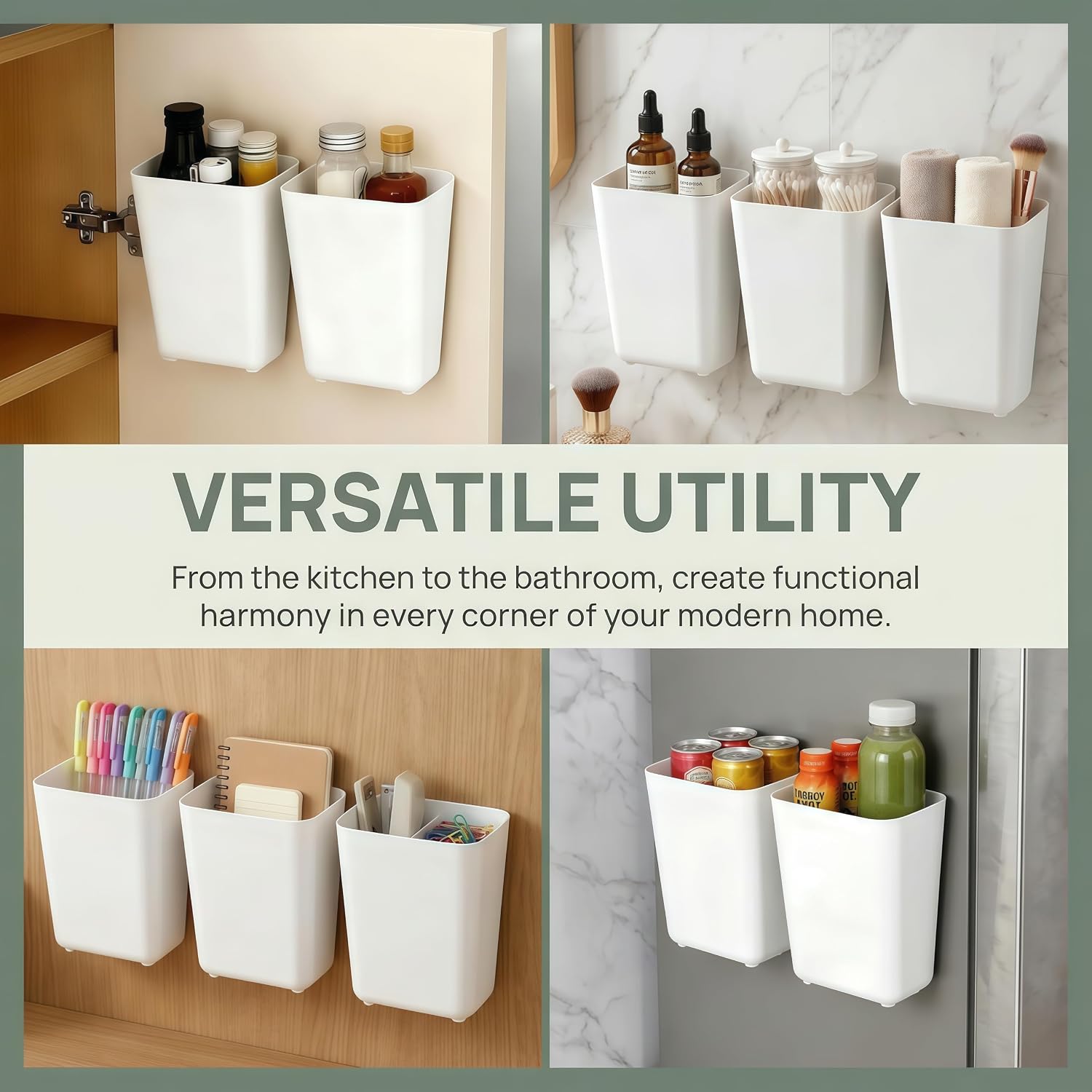 6 Piece Kitchen Cabinet Door Storage Box, Self Adhesive Wall Mounted Storage Box, Suitable for Kitchen,Bathroom,Toilet White