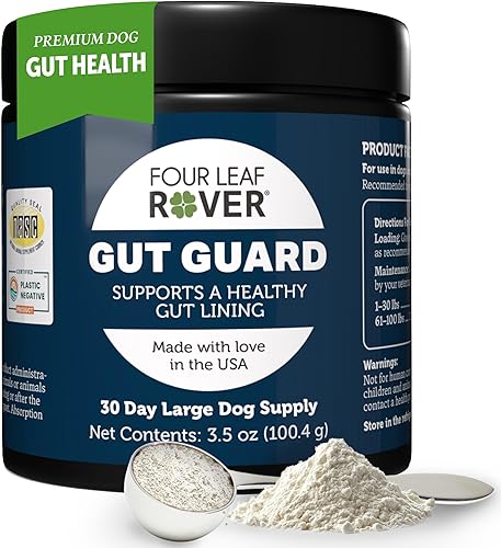 Four Leaf Rover Gut Guard - Probióticos para perros, prebióticos y hierbas orgánicas para la salud intestinal y el apoyo inmunológico, suministro de