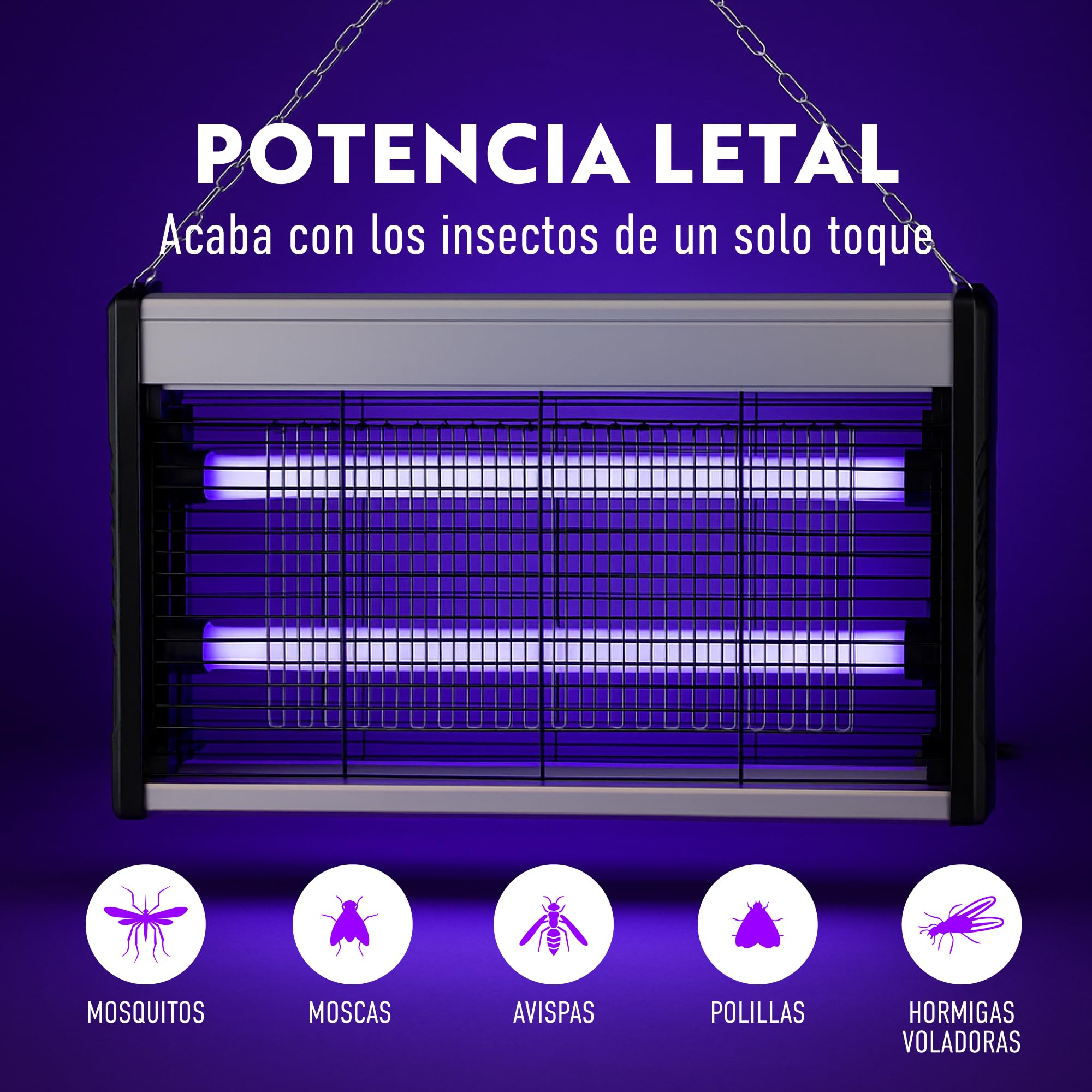 Lámpara Antimosquitos Eléctrica Enchufable - 20W UV 2900V Doble Cara – Mata Insectos con Luz Ultravioleta, Rejilla de Alta Tensión, Silenciosa y Sin Químicos, para Interiores y Exteriores