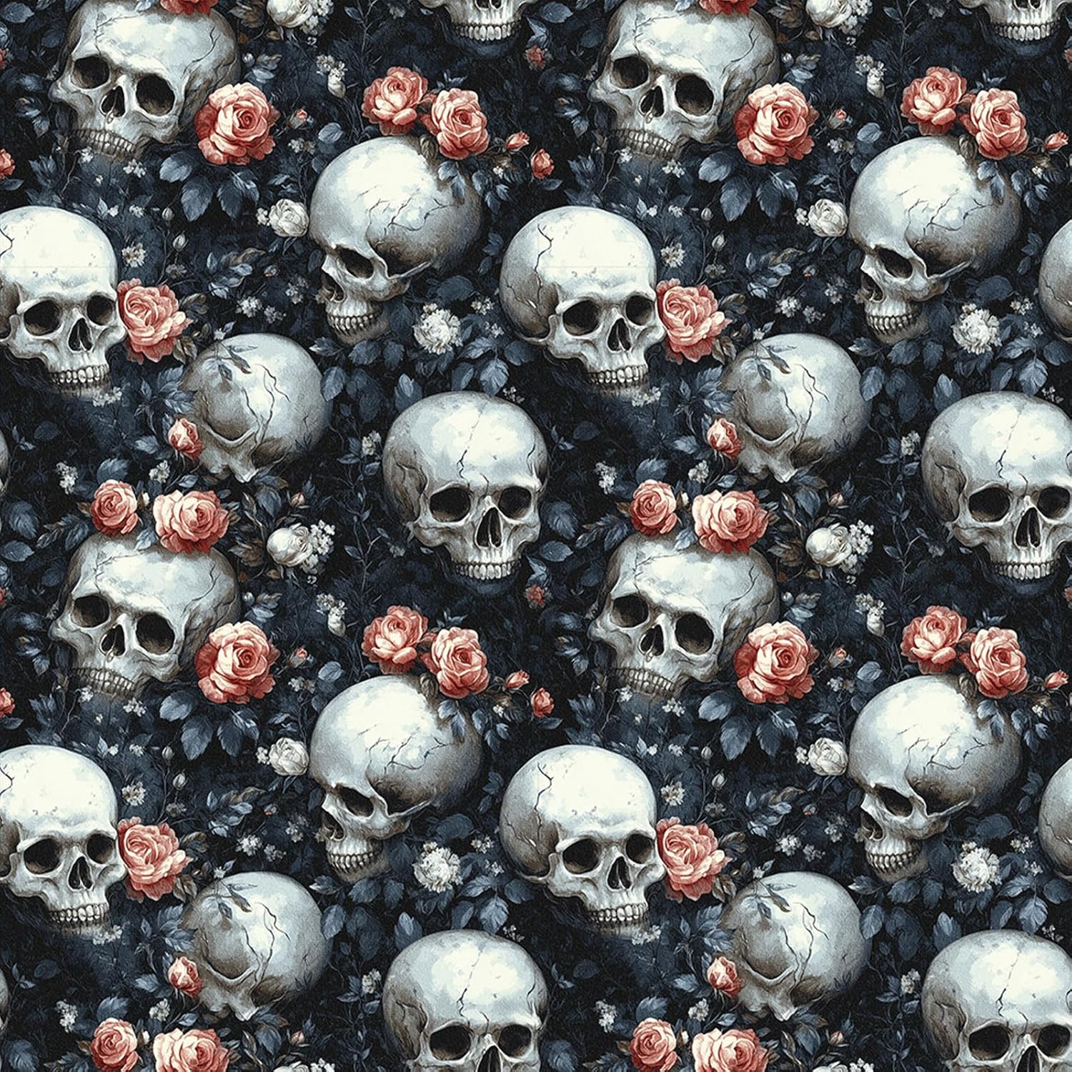 17.7x118 Inches Gothic Peel and Stick Wallpaper,Sugar Skull Floral for Bedroom Blue/White Removable Accent Wall Decorations