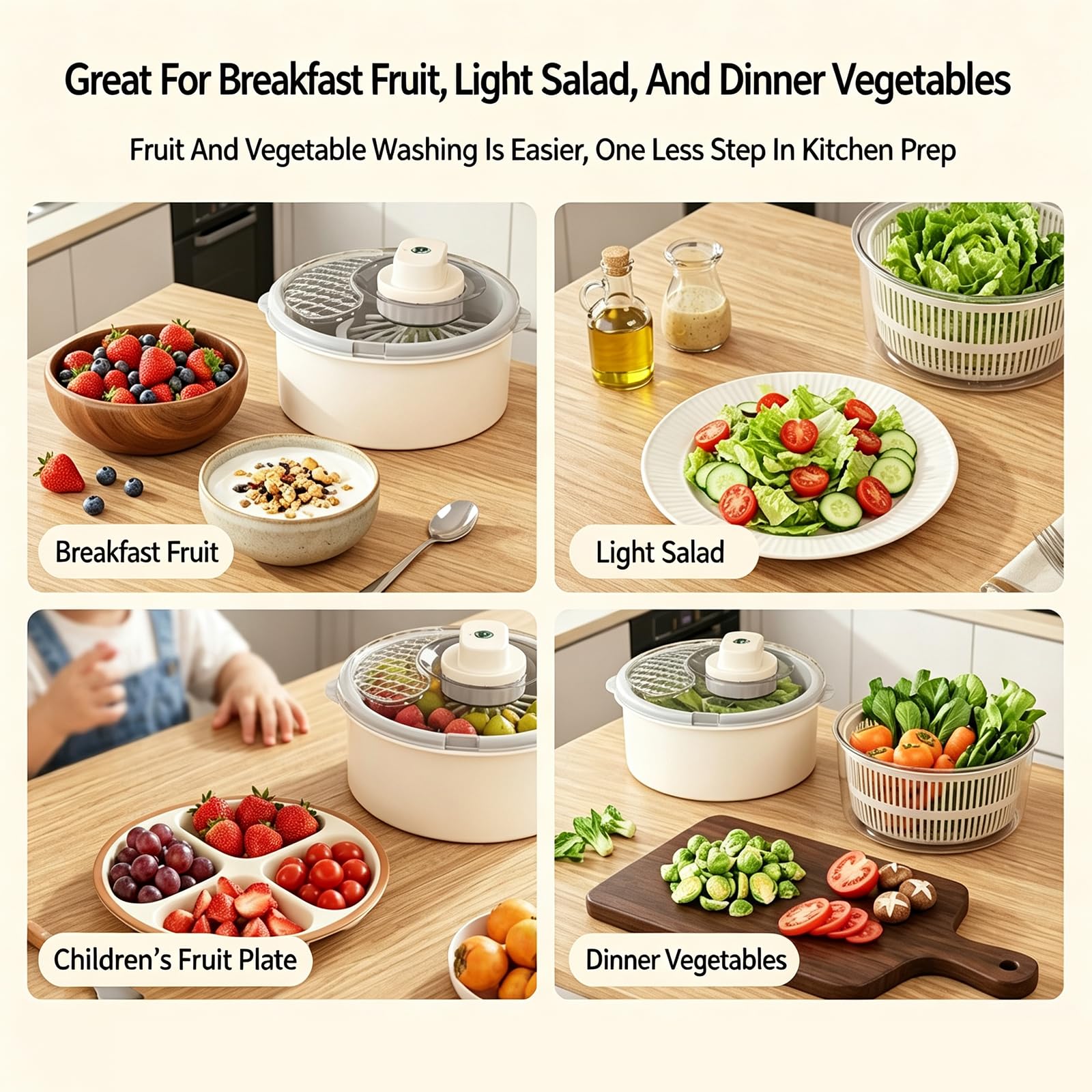 Centrifuga per Insalata E Lavatrice per Frutta E Verdura, Centrifuga Elettrica per Lattuga, Asciuga Verdure con Base Antiscivolo, Pulitore per Frutta E Verdura per La Blue