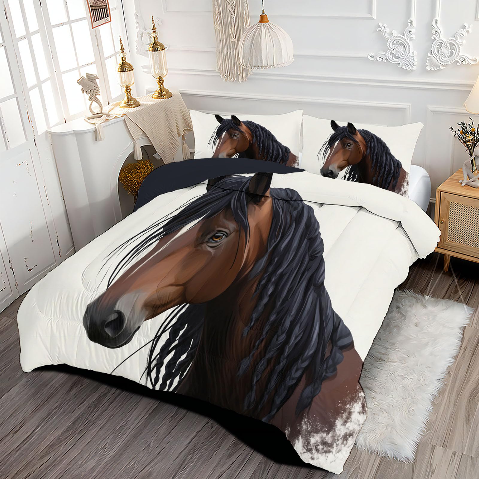 Edredón Reversible Caballo Cama 150 Juegos de Nórdico lavables Iconos De Juegos De Dibujos Animados Edredón Ligero y Cálido Plumón Alternativo con Fundas para Cualquier Temporada Marrón, 220x240cm