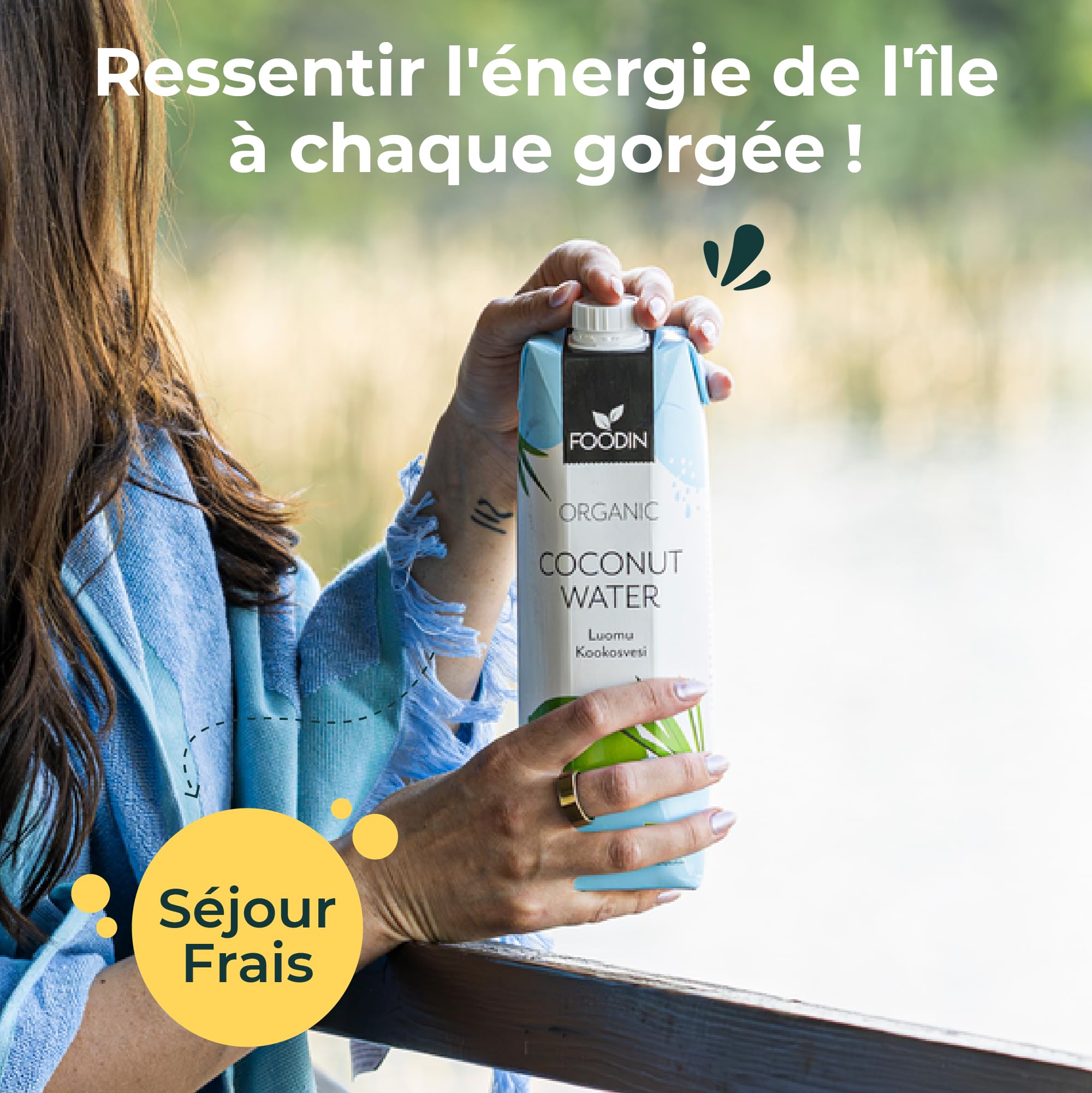 Foodin Eau de coco Bio, Naturellement hydratante avec des électrolytes, Sans gras, Sans gluten, Sans OGM, Faible en calories - Désaltérant apaisant - Paquet de 6 (6x1000ml)