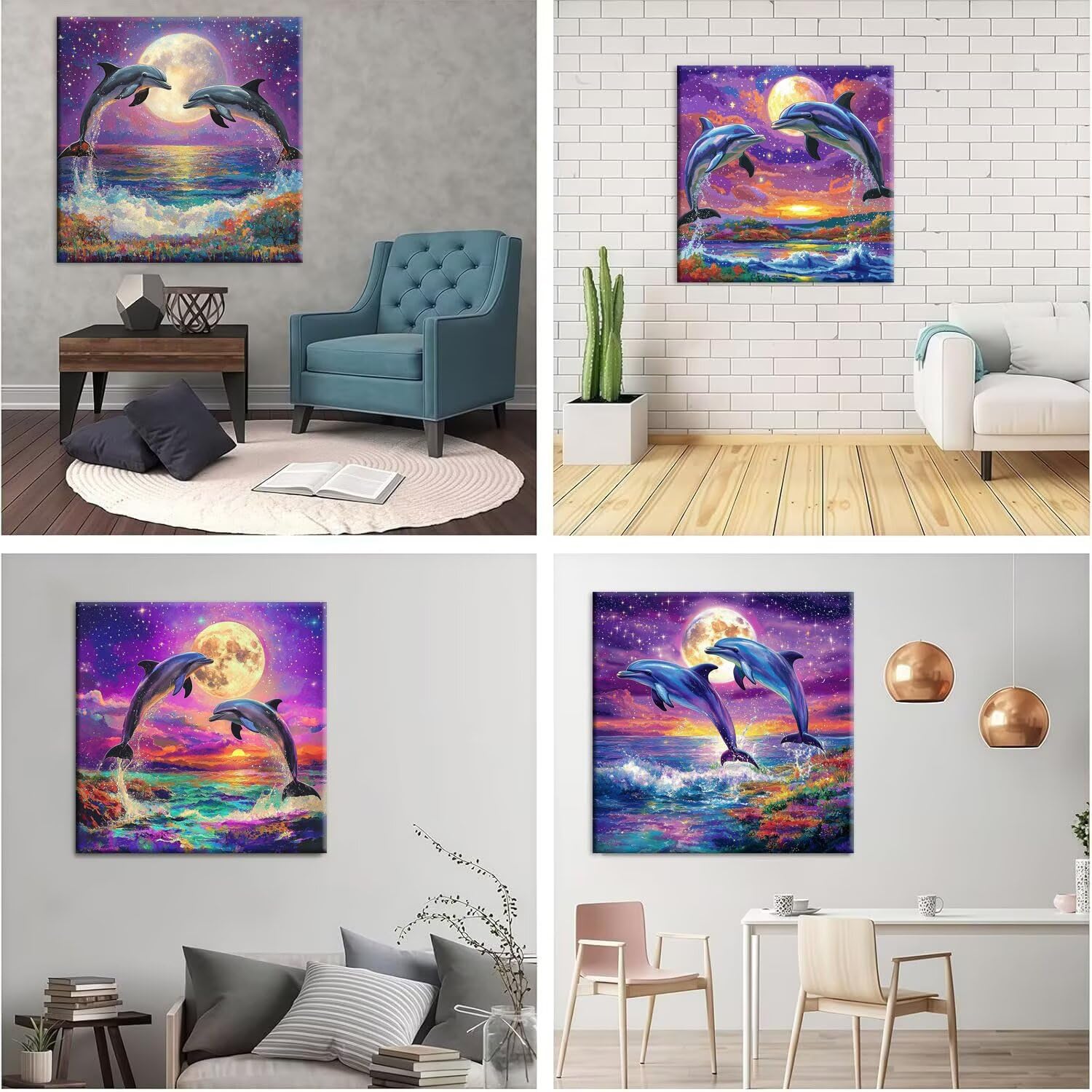 QIANLUOO Delfín de la luna 5D Kits de Pintura de Diamantes 35x35cm G-940