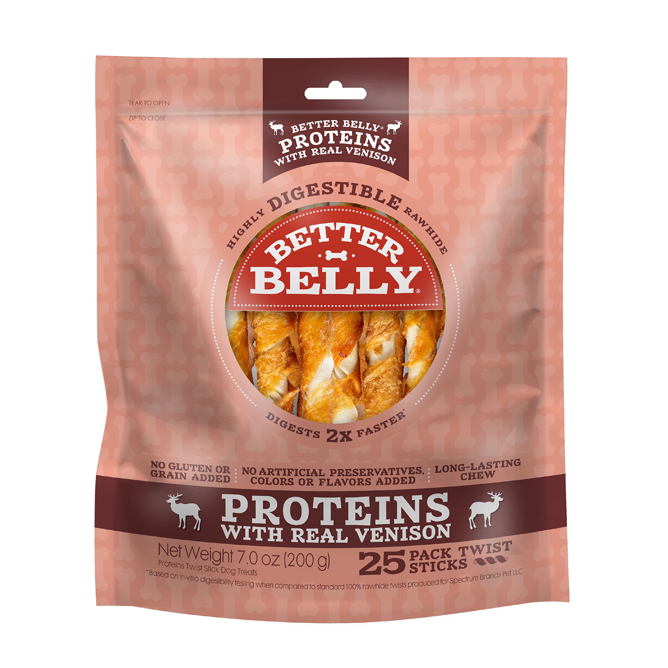 Better Belly Highly Digestible Rawhide Twist Sticks Chews, Treat Your Dog to a Chew with NO Artificial Colors or Flavors