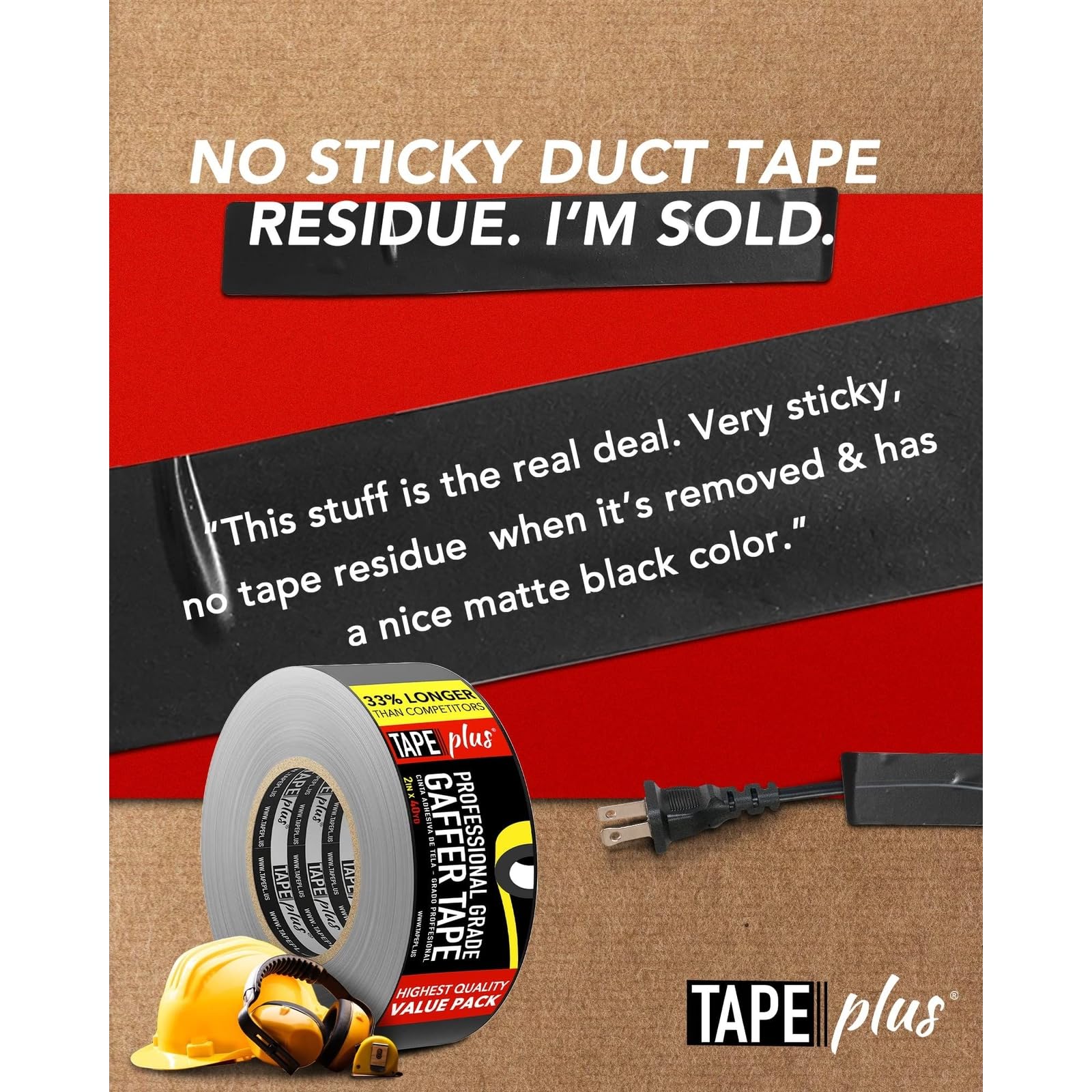 TapePlus Gaffer Tape - 40 Yard Black Roll (6-Pack) -6 TapePlus Gaffer Tape - 40 Yard Black Roll (6-Pack) -6