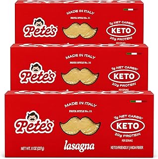Low Carb, Protein Lasagna | Lasagna with 17g Protein, 7g Carbs | Healthy, Keto Pasta Made in Italy | 3-Pack, 8oz - Pete’s Pasta