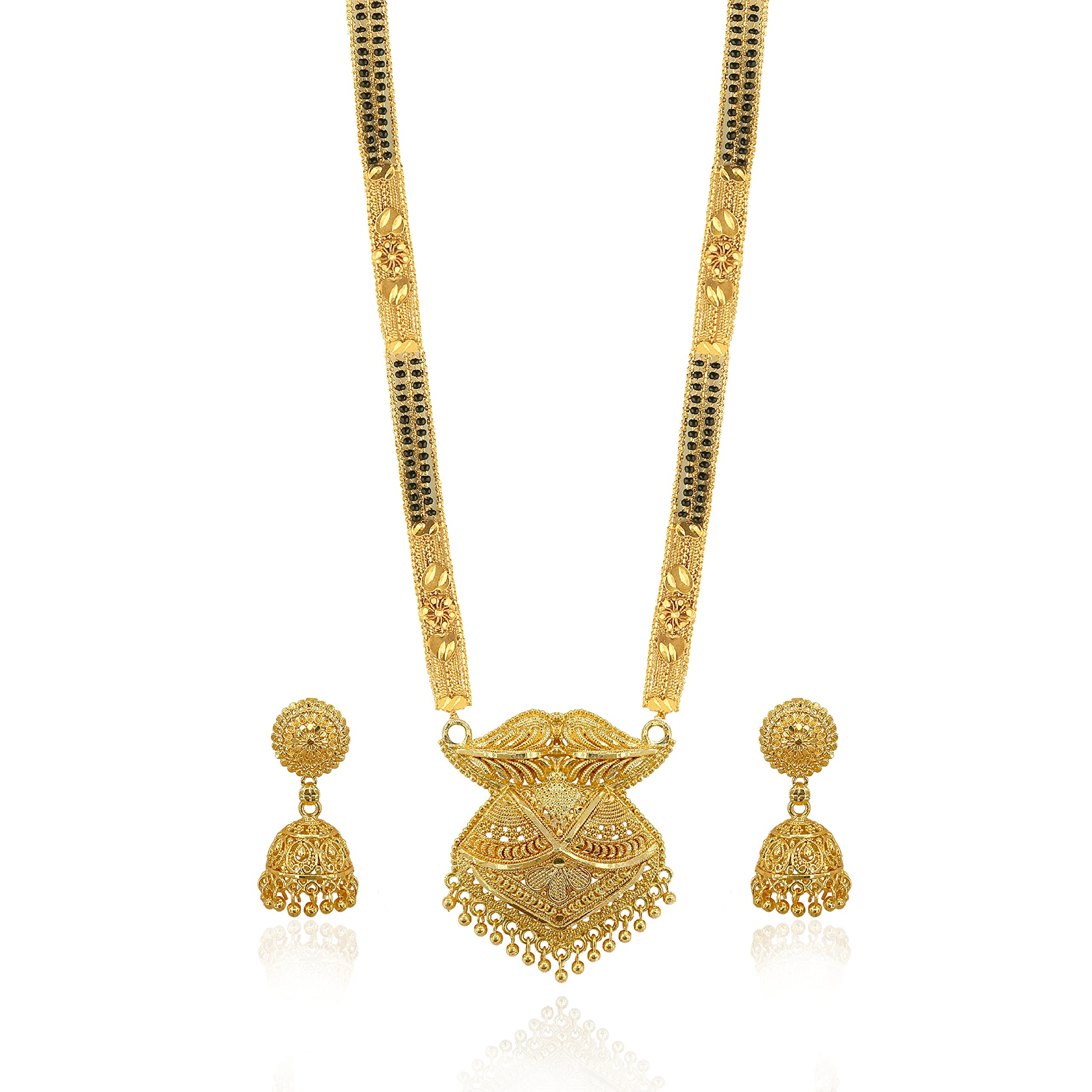 Brado Jewellery Traditional Gold Plated 30 inch Long 2 inch Earring Set Mangalsutra/Tanmaniya/nallapusalu/Black Beads Mangalsutr For Women and Girls (B092S6QNN7) Amazon Price History, Amazon Price Tracker