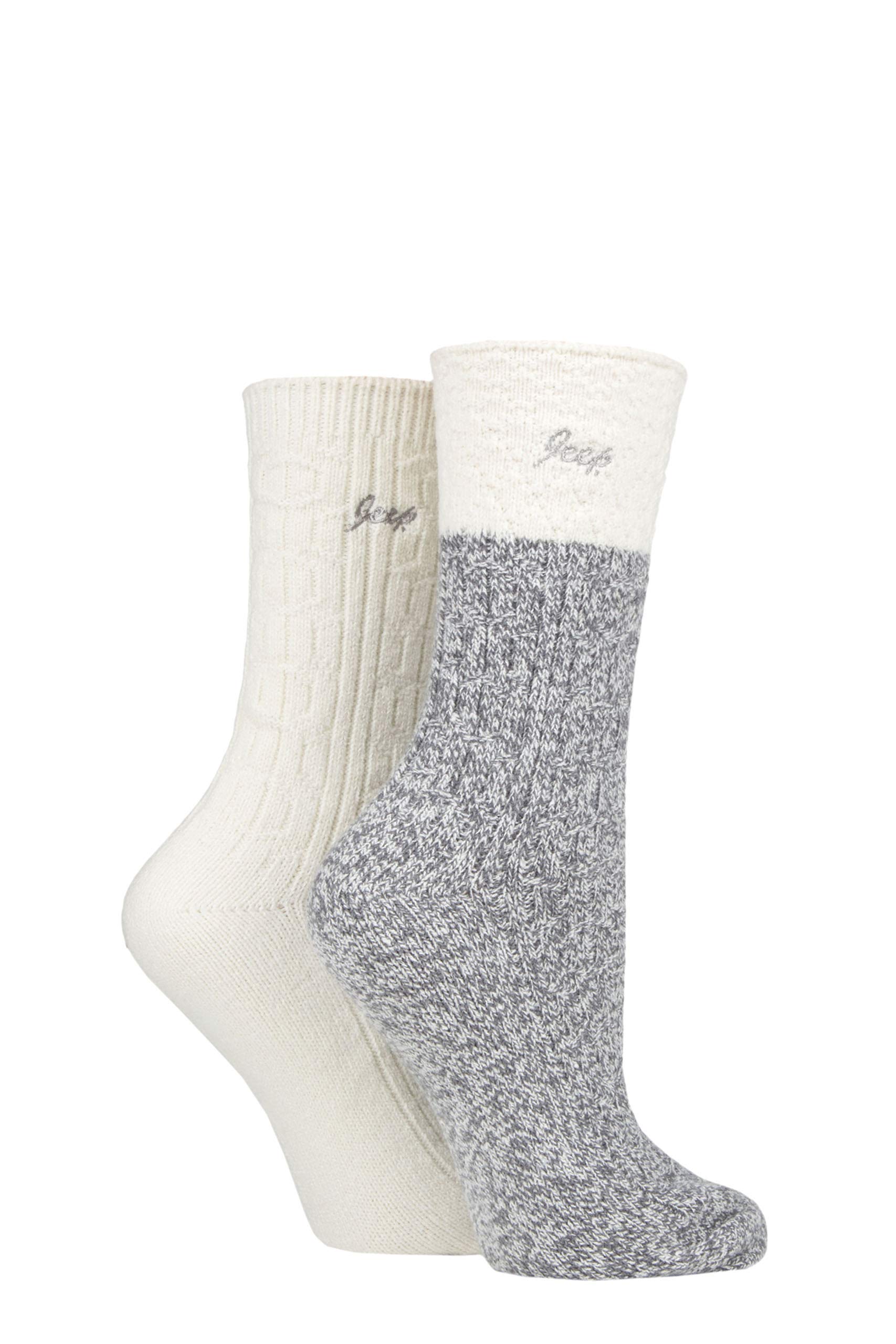 Jeep Women's Slate / Cream Super Soft Cable Knit Boot Socks Pack Of 2 Slate/Cream 4-8