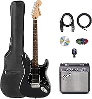 Vista 131 de Fender Squier Affinity Stratocaster - Paquete azul Lake Placid con amplificador Frontman 10G, estuche, afinador, cable de instrumento, correa, púas