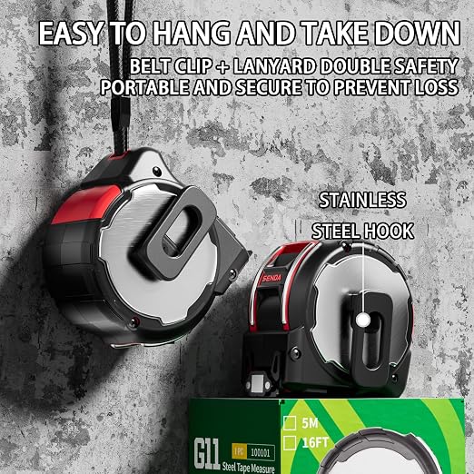 SENDA Tape Measure 26FT, Magnética, Retráctil, Doble Anillo, 1.2" Ancho, Escalas Métricas/Imperial, Bloqueo de Dedo para DIY y Construcción miniatura 5
