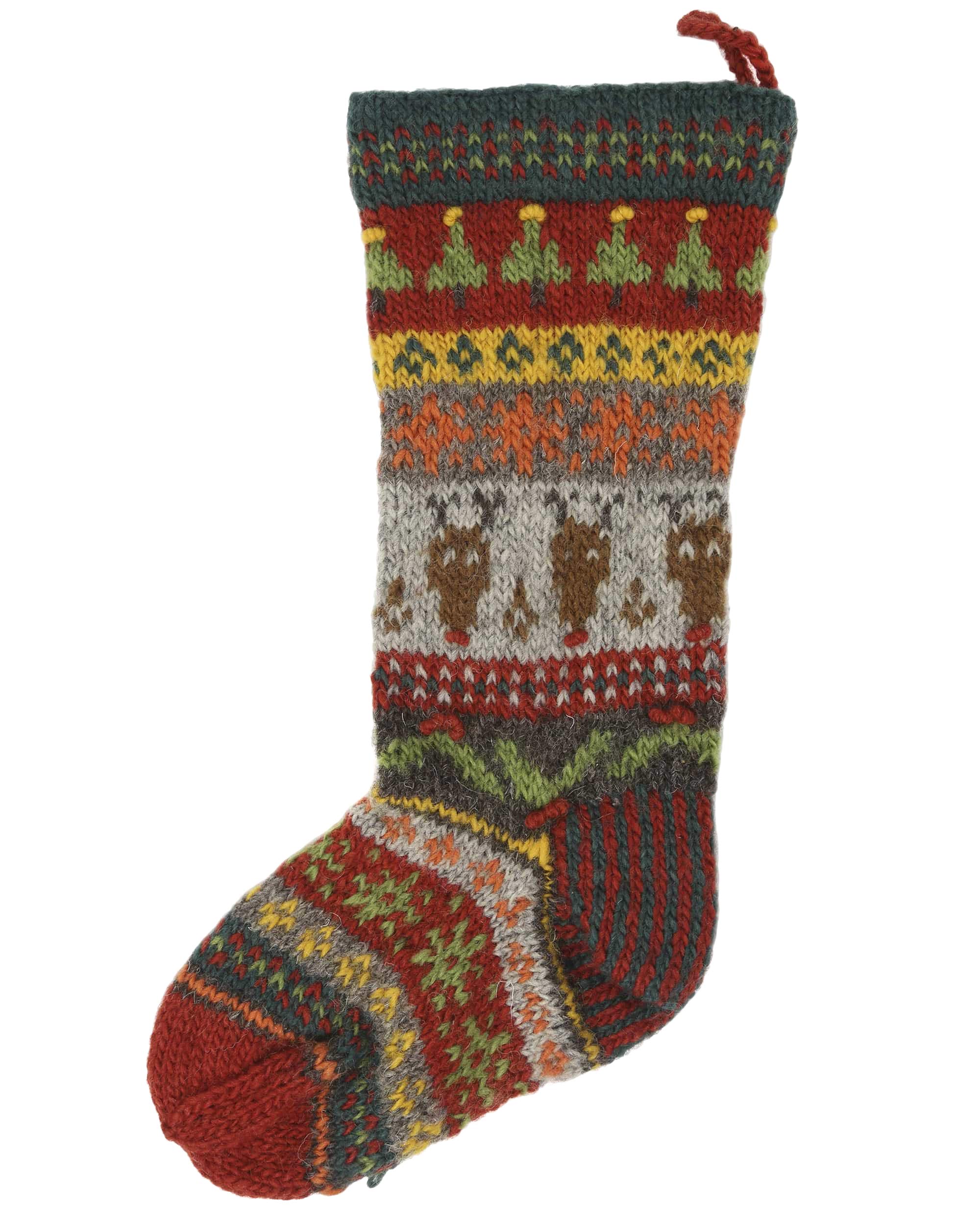 Pachamama Children Adult Wool Christmas Stocking Handknitted Fir Tree Design Multicoloured 45x14 CM Fair Trade