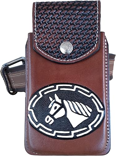 Miniatura 6 de Marquez Western autentic Funda de cuero mexicano para teléfono celular para cinturón con cierre seguro. Diseño de caballo pintado a mano. Tamaño