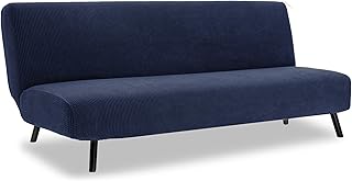 EM Armless Polyester Spandex Stretch Futon Slipcover (3 Seater) Navy Blue