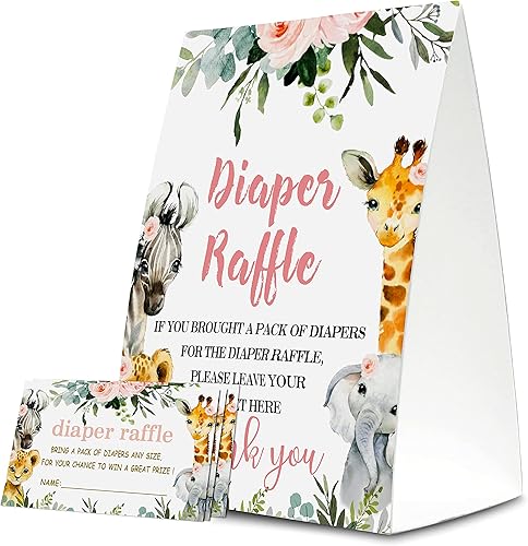 Yuansail Boletos para sorteo de pañales para baby shower, tarjetas temáticas de animales de la selva, recuerdos de fiesta para baby showers