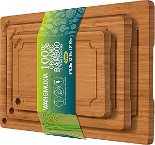 Durable Bamboo Cutting Boards for Kitchen – 3-Piece Set with Deep Juice Grooves, Carbonized Surface & Heavy-Duty Design, Perfect for Charcuterie, Meat, and Vegetables