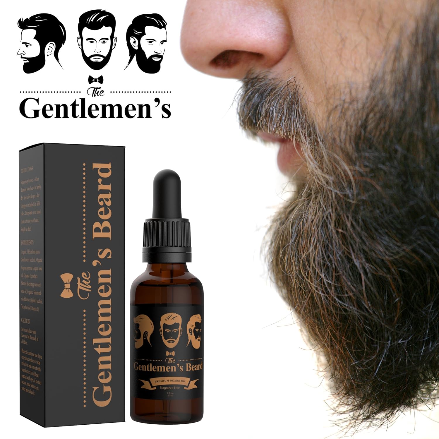 The Gentlemen's Premium Beard Oil for Men - Conditioner Softener - All Natural Fragrance Free - Softens, Strengthens and Promotes Beard & Mustache Growth - Leave In Conditioner Moisturizes Skin