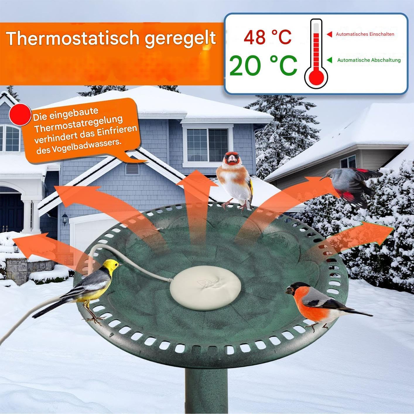 Vogelbadheizung – Intelligenter Entfroster Für Teich Und Bewässerung, Automatisches Frostschutzgerät | Warmwasserbereiter Für Den Außenbereich | Winterzubehör Für Den Hühnerstall Im Garten, Rasen