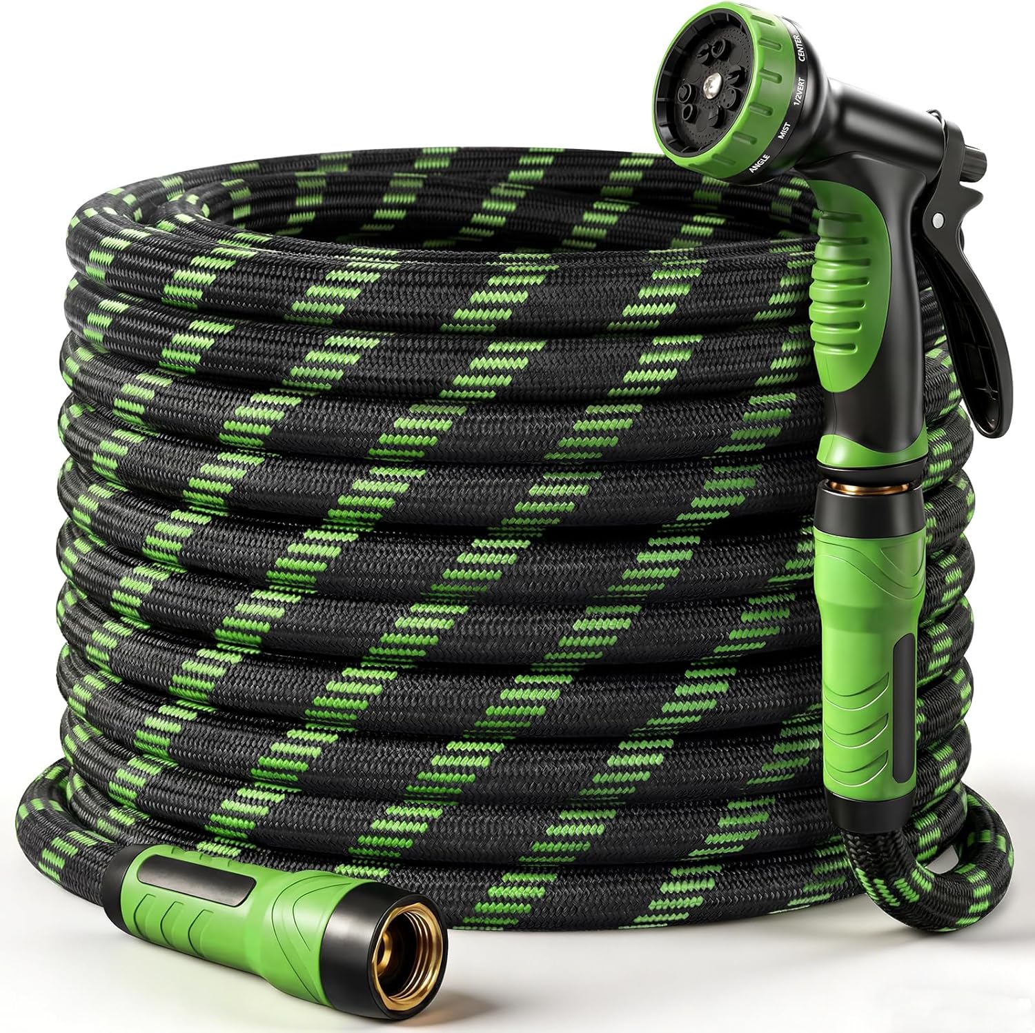 NON-EXPANDABLE Garden Hose 50 FT, Heavy Duty Steel Metal Flexible Water Hose with 10-Function Spray Nozzle, Durable Fabric Skin, No Kinks & Leak-Proof with Upgraded Handle