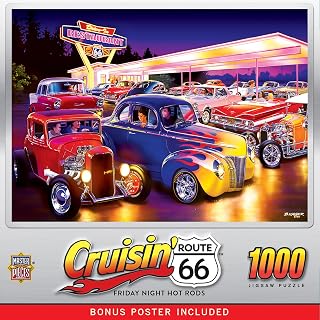 MasterPieces - 1000 Piece Jigsaw Puzzle, Route 66 Friday Night Hot Rods, Fun for Adults, Family, Kids, 19.25" x 26.75"