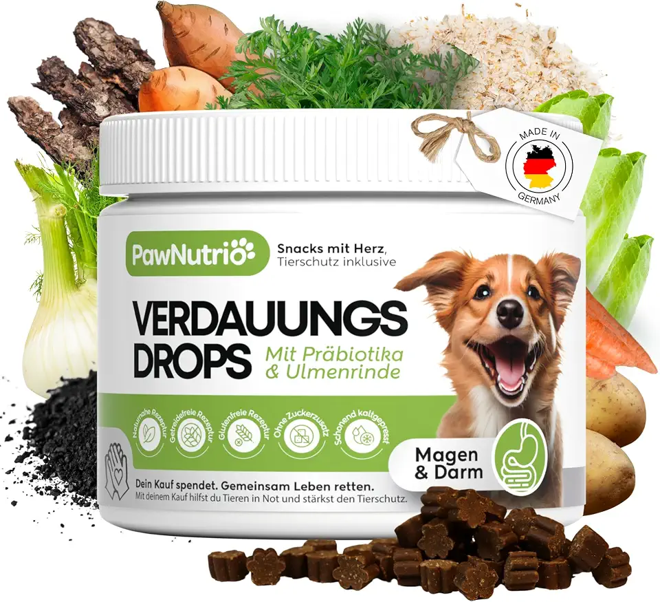 Verdauungs-Drops für Hunde mit Ulmenrinde I Gegen Gras- & Kotfressen, Durchfall & Sodbrennen I Darmflora I Mit Präbiotika & natürlich I ca. 120 STK. (1)