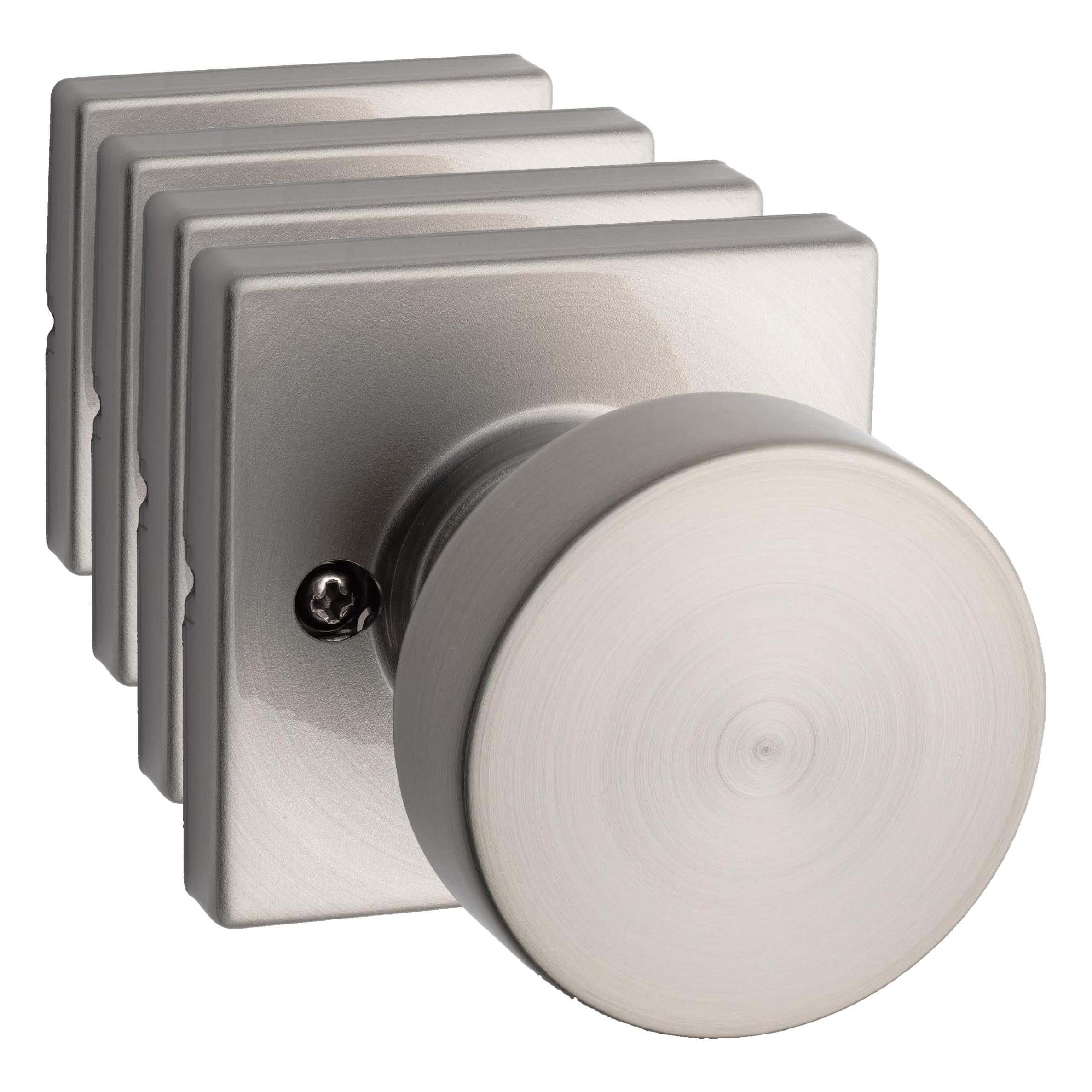 Kwikset Pismo Dummy Door Knob, Single Sided Handle for Closets, French Double Doors, and Pantry, Satin Nickel Non-Turning Interior Push/Pull Door Knob, with Microban Protection, Square Rose
