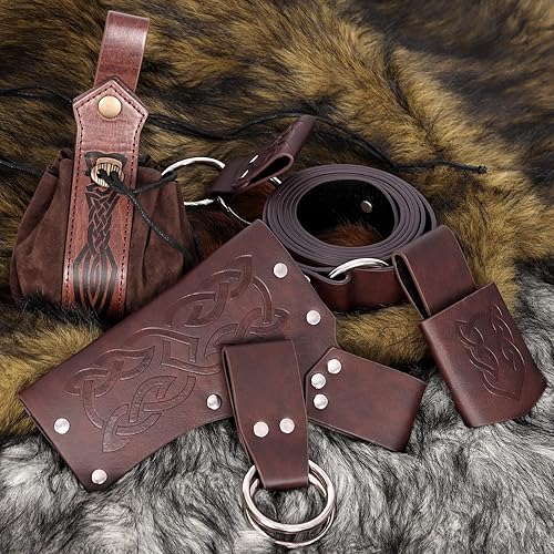 Miniatura 5 de 6 PCs Medieval Renaissance Sword Belt Set - Pirate Costume Accessories with Skirt Hike Sword Frog Dagger Holster