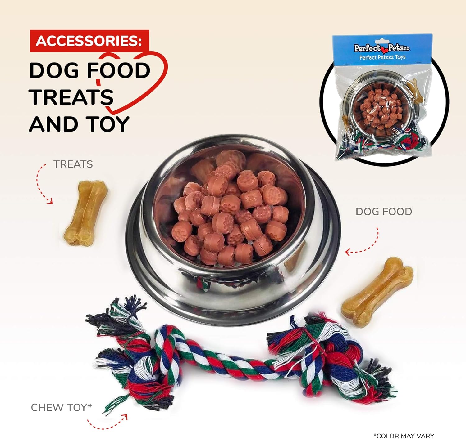 Silver Bowl with Simulated Pet Food, Colorful Chew Toy for Lifelike Stuffed Interactive Pet, Dog Bones for Breathing Pets – Perfect Petzzz - Image 2