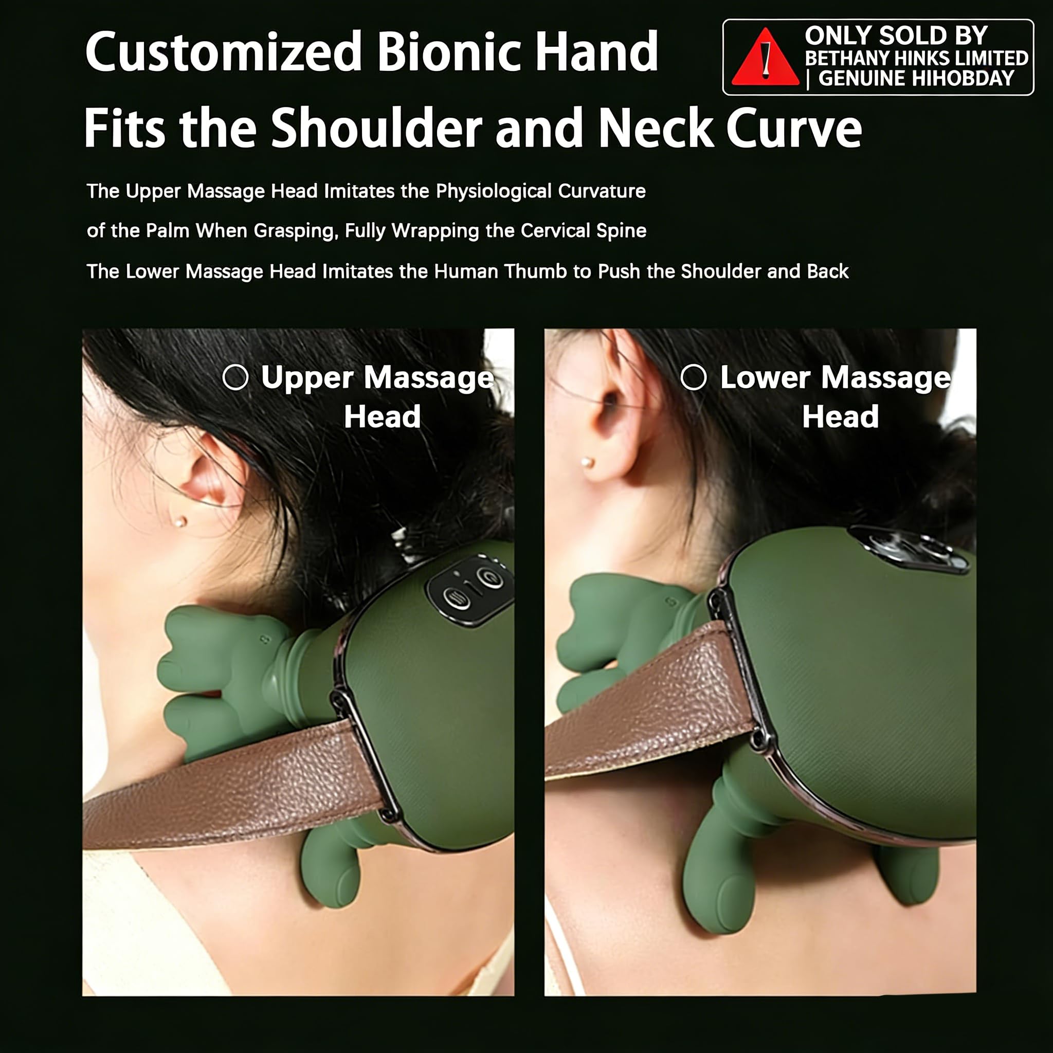 Masajeador de cuello y hombros, tejido profundo en forma de mano, amasado 4D con terapia de calor, dispositivo de masaje eléctrico portátil para aliviar el dolor