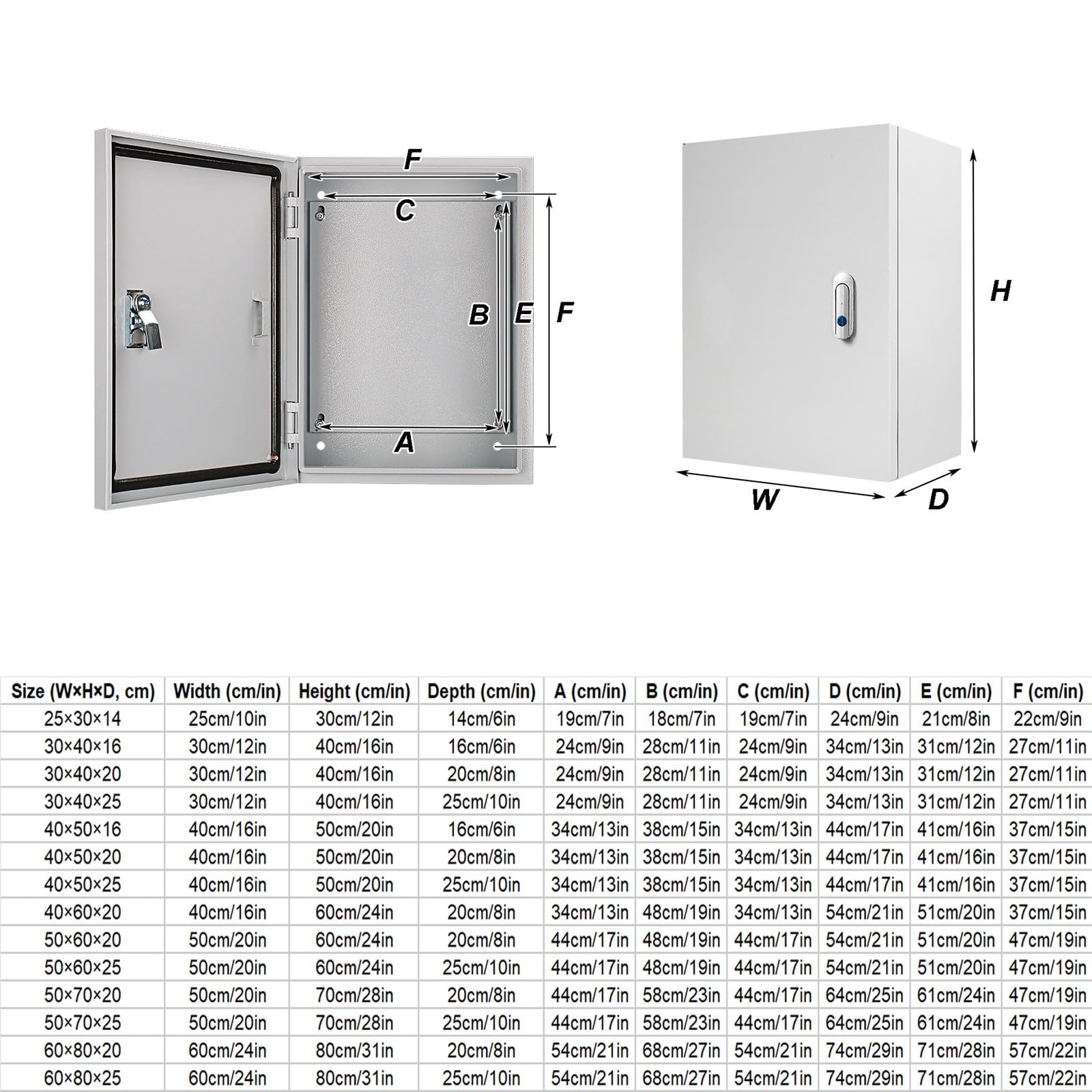 Armadio Elettrico da Esterno Rinforzato, Scatola Derivazione Esterna Metallica Impermeabile, Protezione IP40 Dagli Agenti Atmosferici, Finitura con Verniciatura a Polvere(50x70x20cm/20x28x8in)