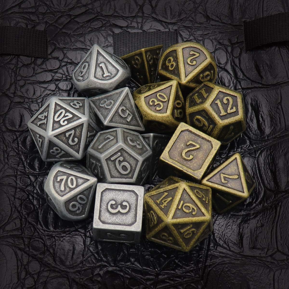 Haxtec Pirate Metal DND Dice Set D&D Compatible with Dungeons and Dragons TTRPG Games (2 Pack-Antique Iron & Antique Bronze)