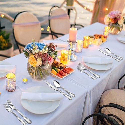 Miniatura 7 de LIANYU Juego de cubiertos para 4, juego de cubiertos de acero inoxidable de 20 piezas, utensilios de cocina de lujo con borde perlado, vajilla para