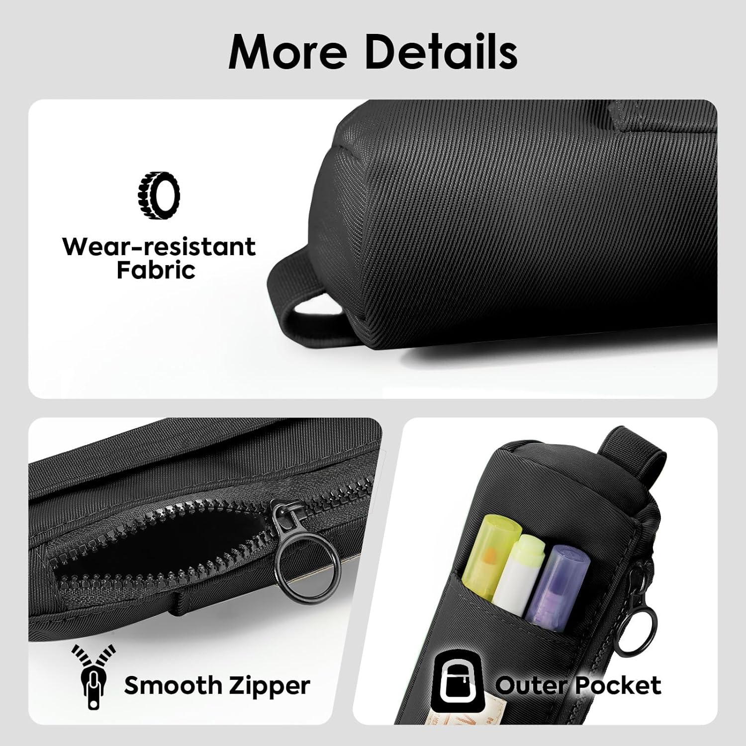 MoKo Pen Holder for Notebook, Pencil Pouch with Adjustable Elastic Band, Slim Portable Zipper Pen Pouch Holder for Planners, Journals, Book, Black