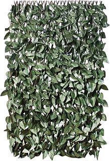 26140 2 x 1 m Dark Ivy Leaf Expandable Artificial Willow Fence Panel Screening Privacy Hedging Landscaping Green Garden