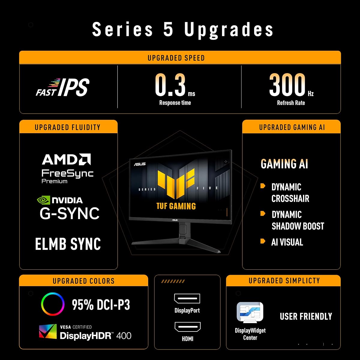 Asus Monitor gamingowy TUF Gaming VG27AQML5A 27 cali QHD 300 Hz, czarny | Model 90LM0BG0-B02971, TUF Gaming VG27AQML5A,