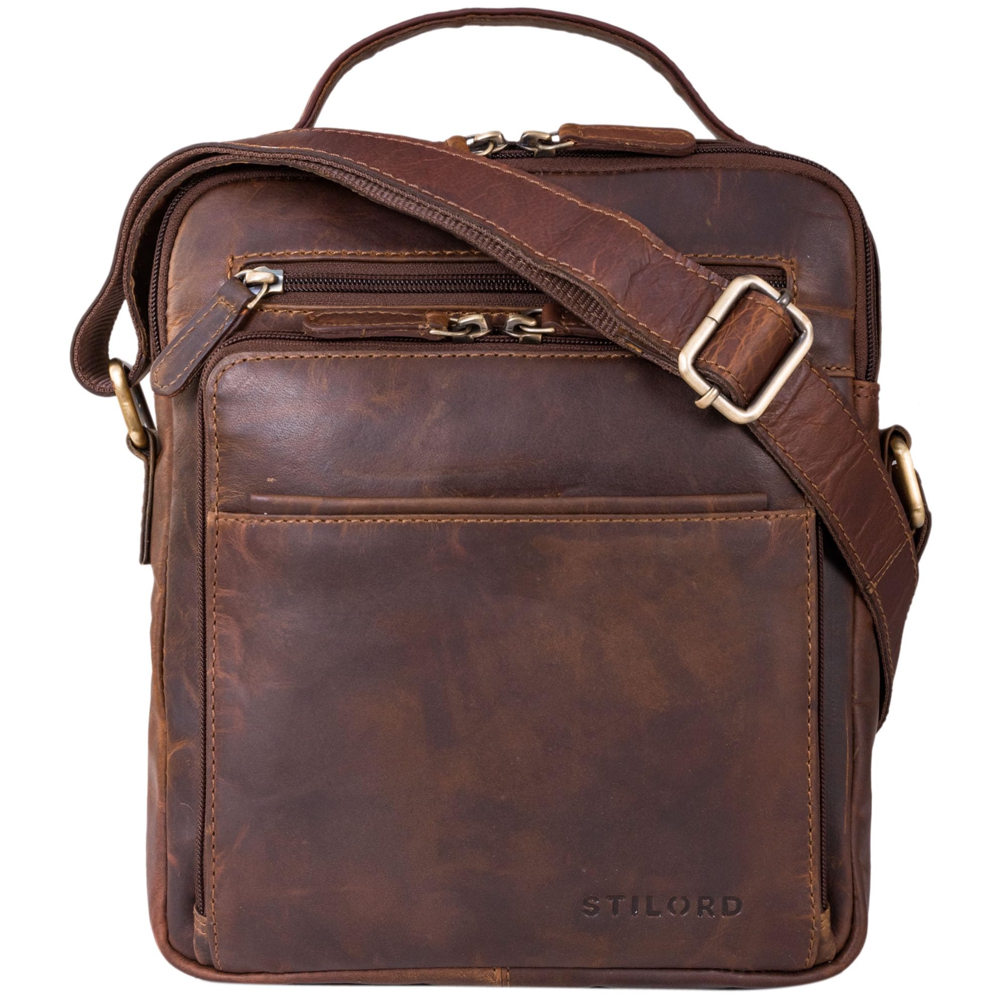 Borsa A Tracolla Uomo In Vera Pelle Steinmeister - 22x17x1.5cm, 4 Tasche, Cinghia Regolabile, Leggera