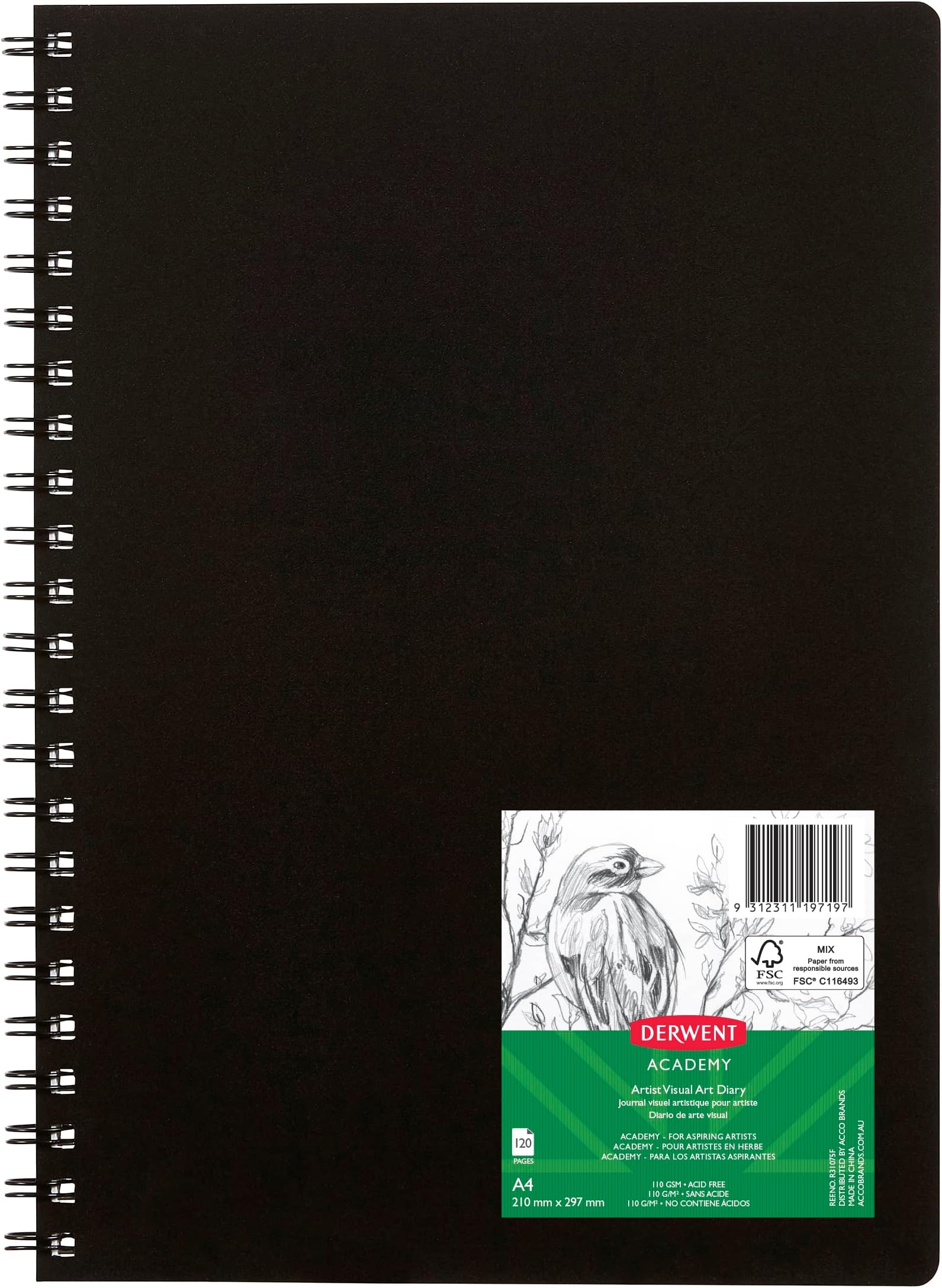 Derwent Academy Visual Art Diary Sketch Book 120 Pages, 110 GSM (A4 Portrait)