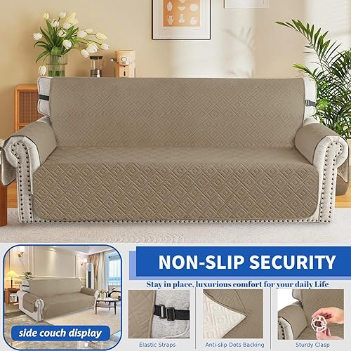 Miniatura 2 de XINEAGE Funda de sofá 100% impermeable para mascotas, antideslizante, lavable, para sofá de 3 cojines, protector de muebles con correas elásticas