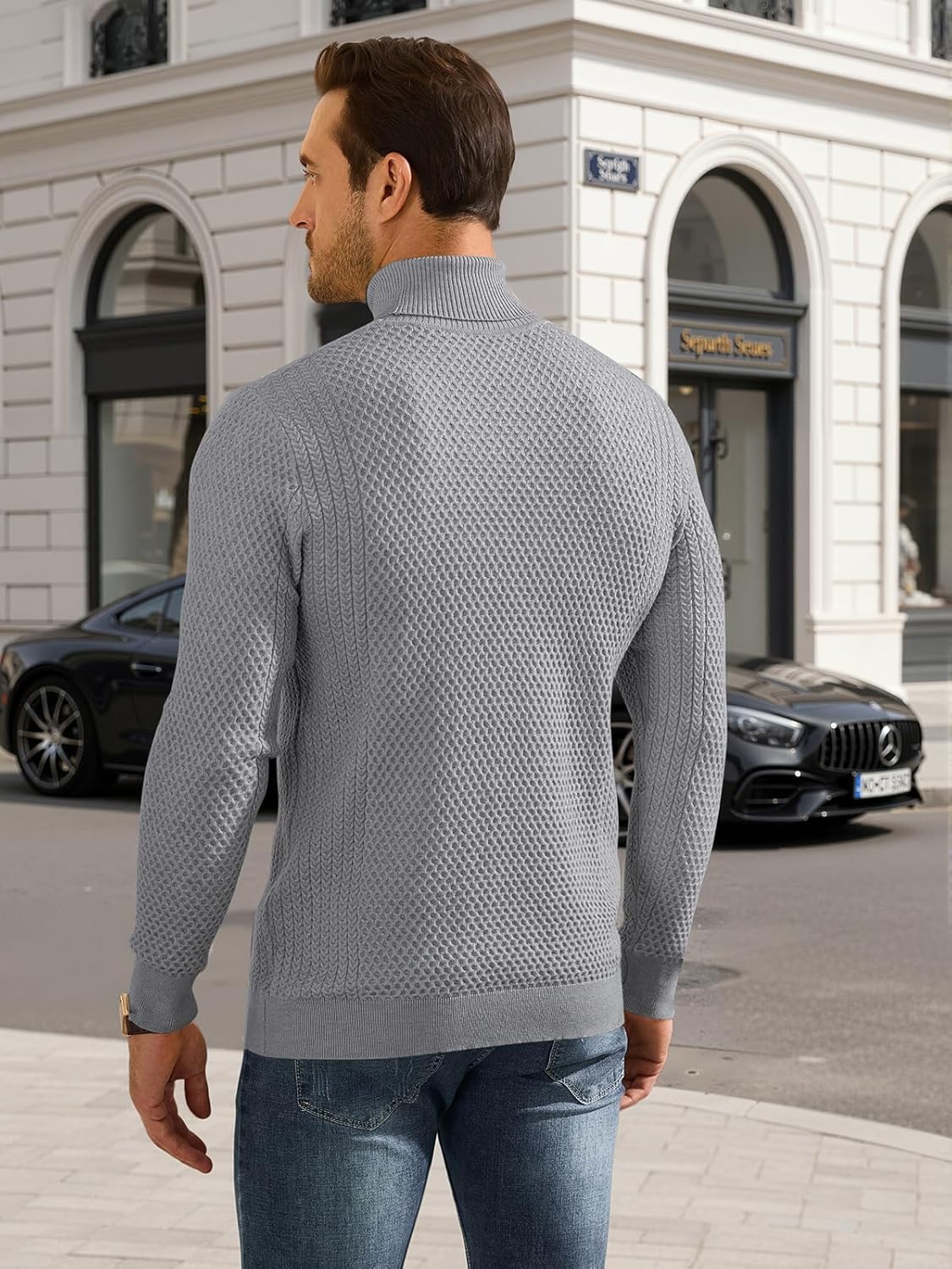 Men's Slim Fit Turtleneck Long Sleeve Sweater Casual Knitted Twisted Pullover Sweaters - Image 5